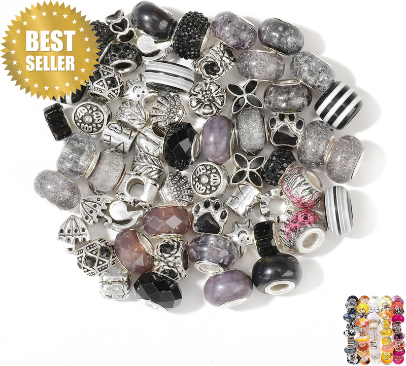 60 Pieces European Assorted Large Hole Spacer Beads Assortments Glass Charm Bead