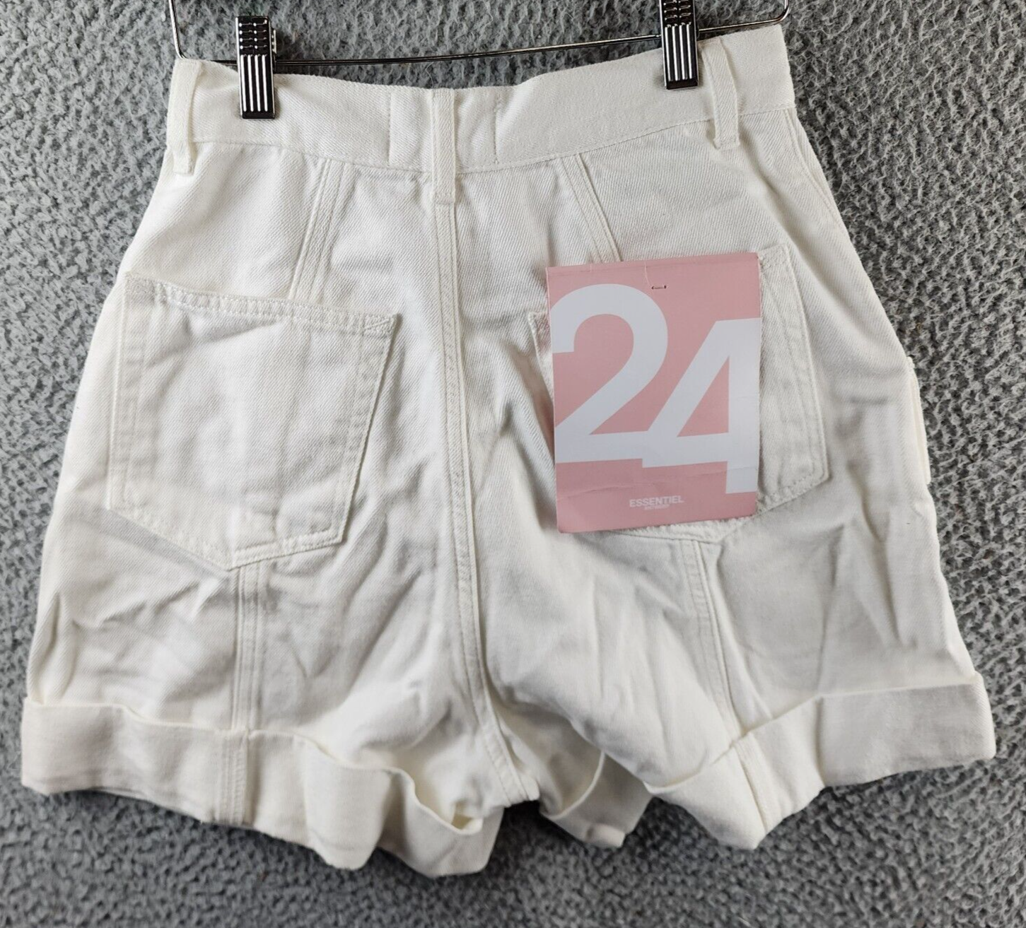Essentiel Antwerp Delay Denim Cargo Shorts Women's 24 Off White Button Closure~ - Picture 11 of 14