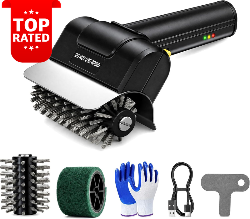 Cordless BBQ Grill Brush USB Rechargeable Heavy Duty Stainless Steel Cleaner