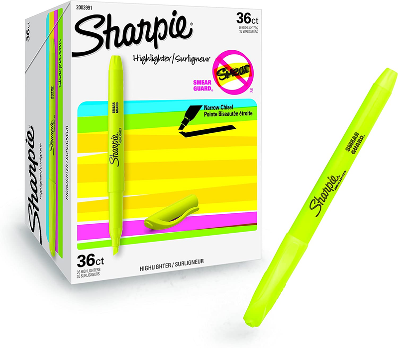SHARPIE Pocket Highlighters, Chisel Tip, Fluorescent Yellow,