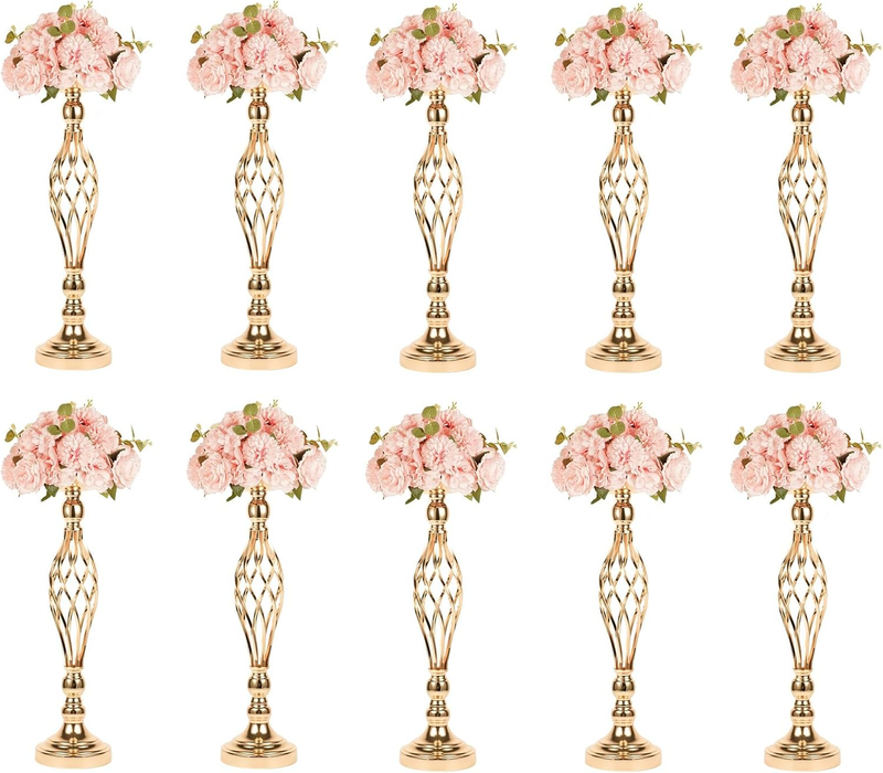 10Pcs Metal Gold Candle Holders,Table Centerpiece Stand Pillar Candlestick