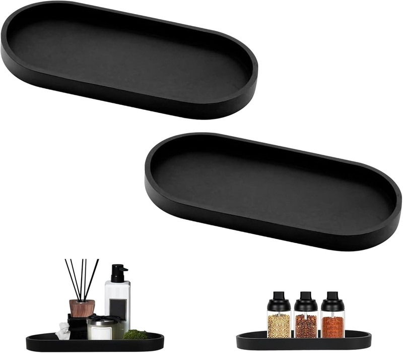 Set of 2 Bathroom Trays, Decorative Tray, Black Silicone Storage Tray, Cosmetic
