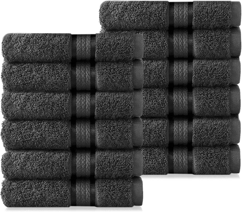 COTTON CRAFT Ultra Soft 12 Pack Wash Cloths 12X12 Charcoal W