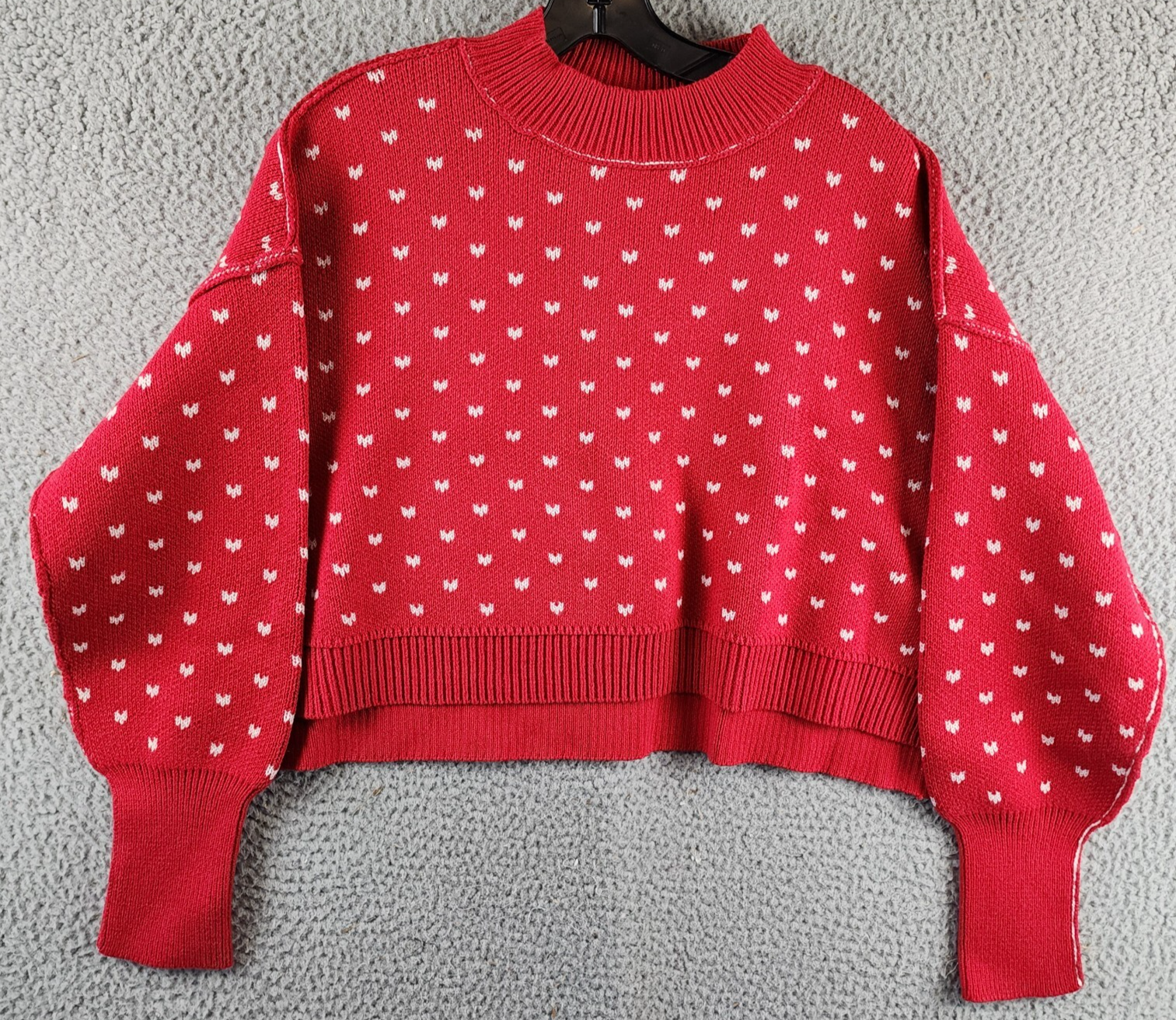 Free People Easy Street Patterned Crop Mock Sweater Women's XS Cherry Cream L/S - Picture 2 of 13