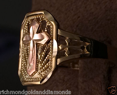 Pre-owned Fashion Ring 14k Rose & Yellow Gold Cross Ring Band Right Hand Promise  In Pink