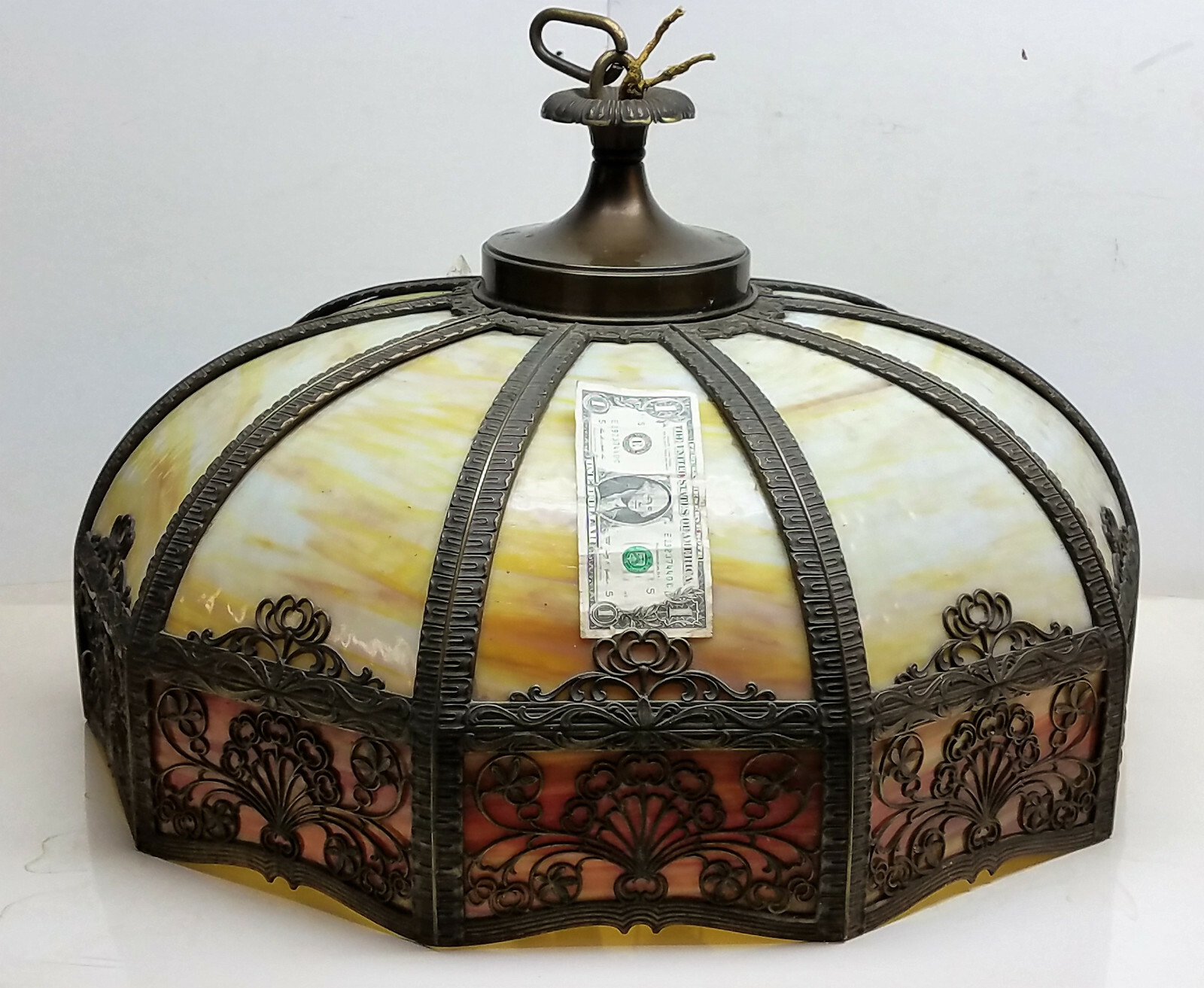 1929 10 Panel Slag Glass ART DECO Chandelier Museum Quality All Original