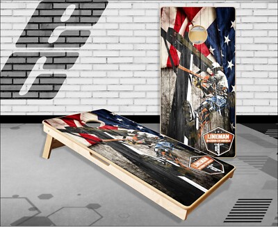 Lineman American Flag Wood Cornhole Boards Bean Bag Toss Game