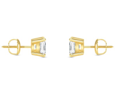 Pre-owned Shine Brite With A Diamond 2.5 Ct Princess Cut Earrings Studs Real Solid 14k Yellow Gold Screw Back Basket In White/colorless