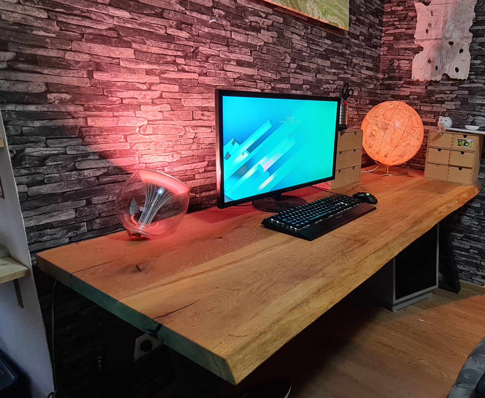 Schreibtisch Homeoffice Computertisch Bürotisch Eichentisch Regal Baumkante SE04
