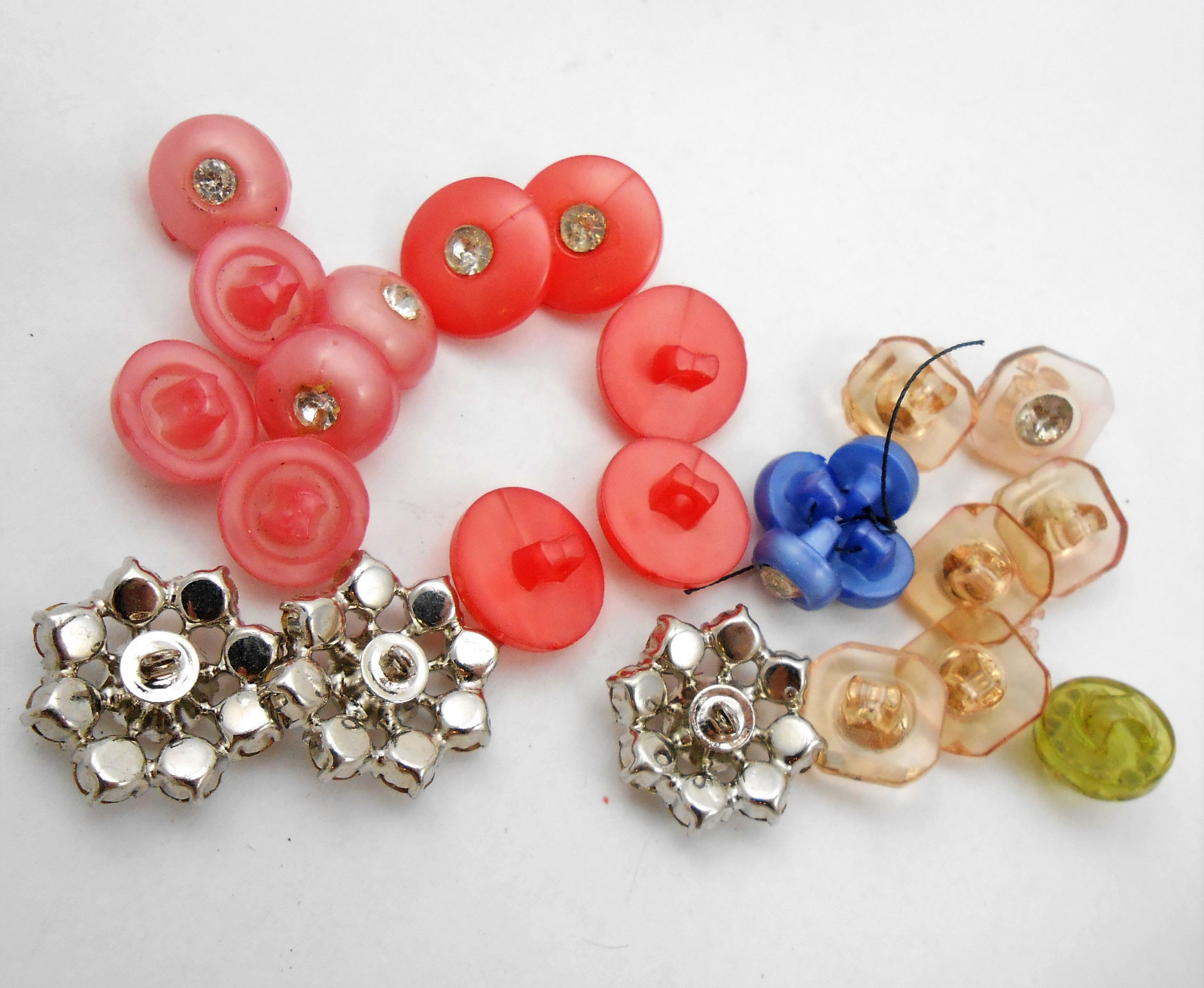 GENUINE Old Vintage 1950s RHINESTONE BUTTONS LOT Pinks, Blues, Sets