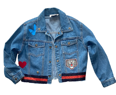 Hope Jeans girls tiger patch LOVE embellished snap closure jean