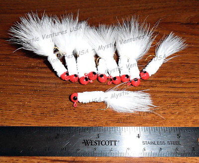 10ct 1/16th oz Marabou Jigs RED/PINK WHITE Crappie Panfish Bass Walleye