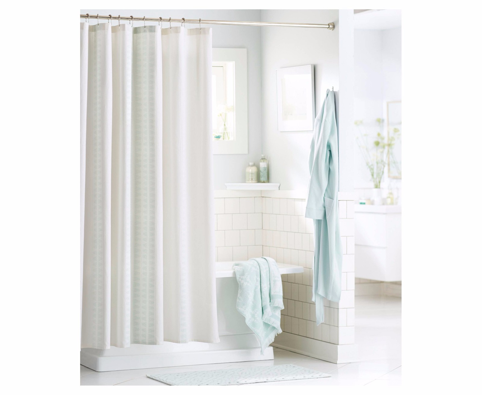 Threshold Shower Curtain Green Diamond Stripe 72 in X 72 in New