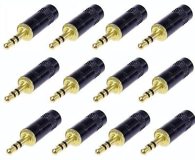 12 Pack Neutrik Rean NYS231BG 3.5mm 3-Pole Plug Gold Contacts/Black Metal Handle