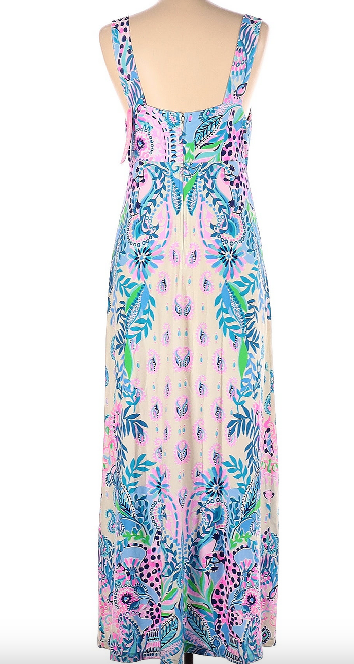 Pre-owned Lilly Pulitzer Size 10 Ambria Maxi Dress Haute Cature Macadamia Htf? In Multicolor