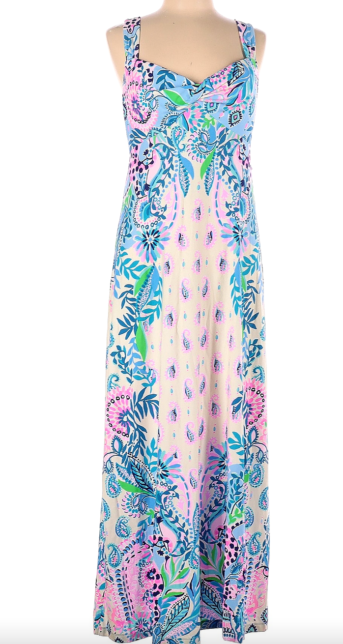 Pre-owned Lilly Pulitzer Size 10 Ambria Maxi Dress Haute Cature Macadamia Htf? In Multicolor