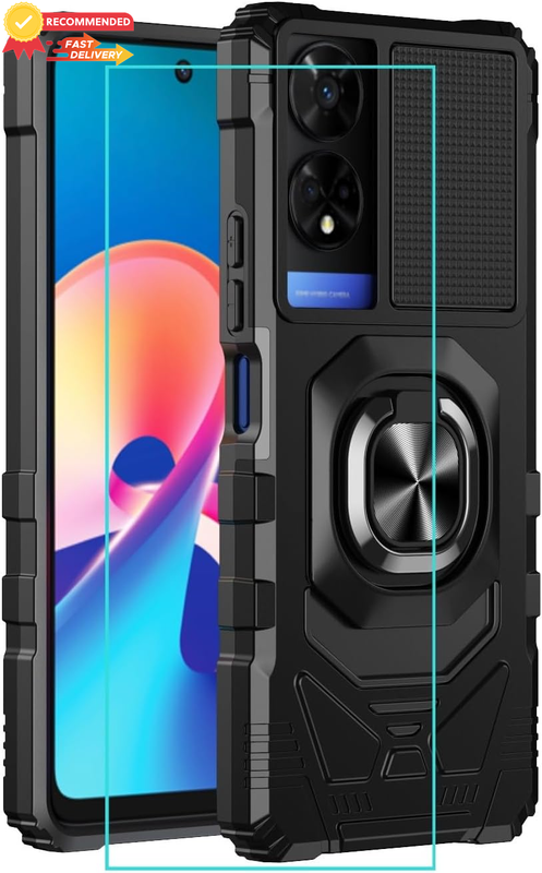 TCL 50 XE 5G Case with Screen Protector, Rugged Shockproof, Magnetic Stand, Blac