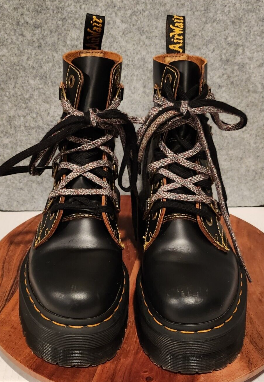 DR MARTENS BLACK COLLIER DOUBLE LACED LEATHER PLATFORM BOOTS DR MARTENS BLACK COLLIER DOUBLE LACED LEATHER PLATFORM BOOTS