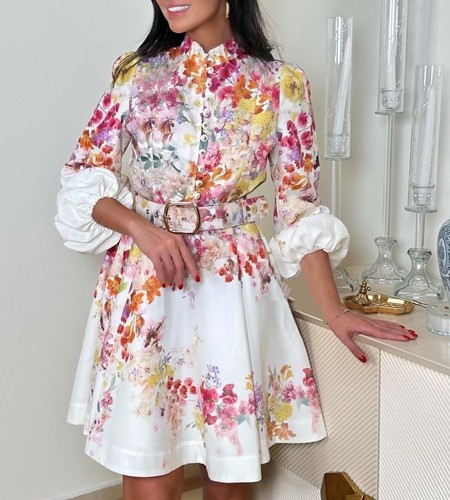 NWT $895 Zimmermann Natura Buttoned Floral Mini Linen Dress