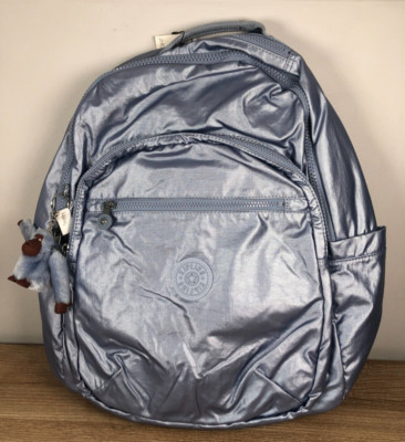 NWT Kipling Seoul XL Laptop Bookbag Backpack Kl5929 - Pebble Blue Shiny