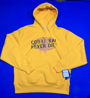 CHAMPION x Cobra Kai Reverse Weave Hoodie NEVER DIES Karate Kid Men s SZ L New!!