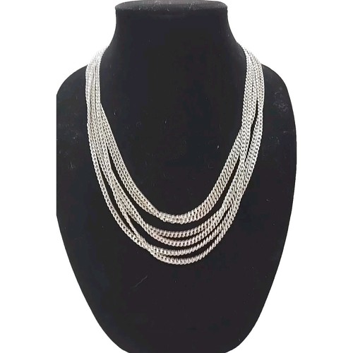 Vintage Signed Judy Lee Silver Tone Necklace Multi Waterfall