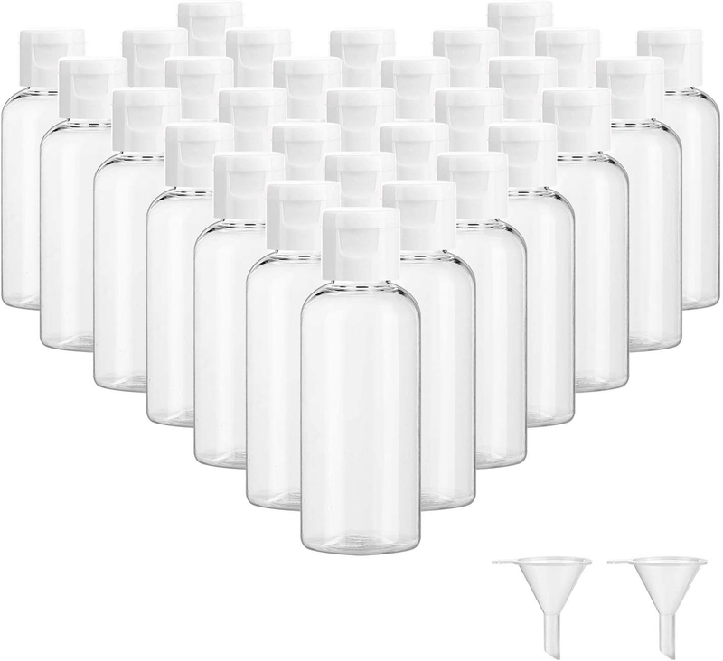 Dabacc 30 Pcs 2 Oz Clear Plastic Empty Bottles with Flip Cap for Travel Size Liq