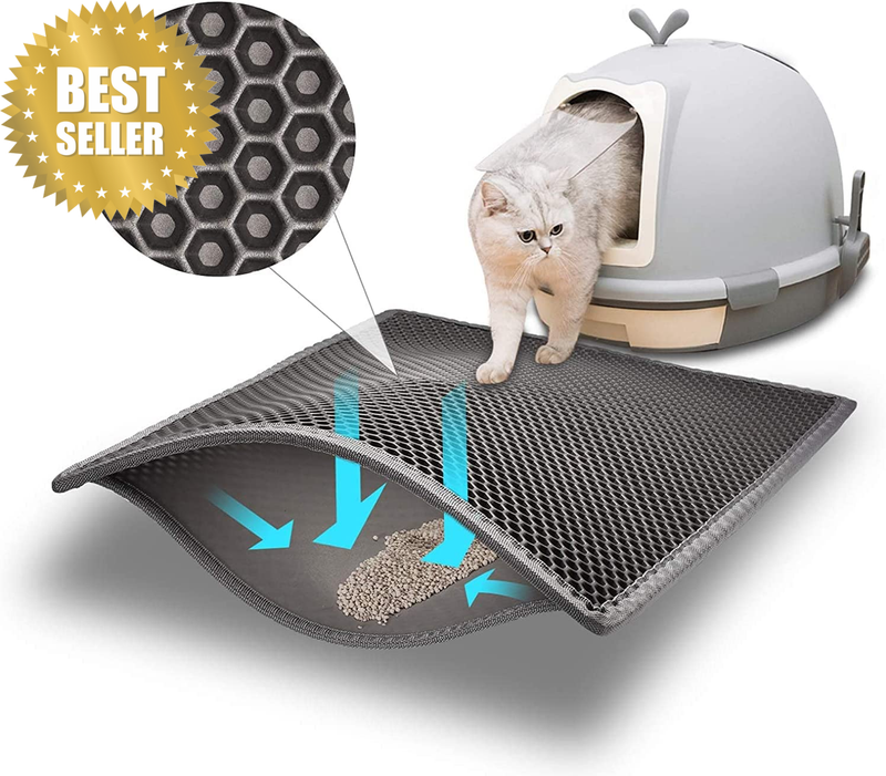 Cat Litter Mat Double Layer Waterproof Urine Proof Trapping Mat, Grey (40 * 50Cm