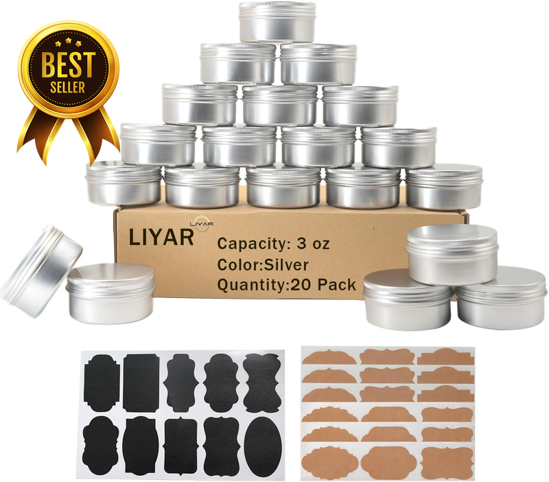 20-Pack 3-Oz Silver Aluminum Screw-Top Salve Tin Jars with Lids