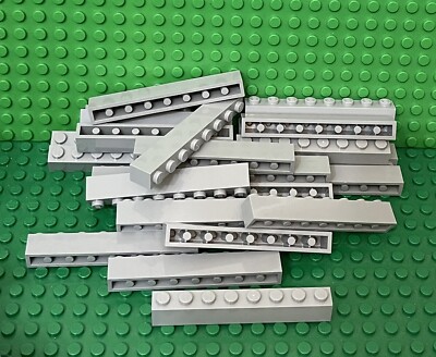 Lego 24 Pieces Light Bluish Gray 1x8 Brick / Medium Stone Gray Building Bricks