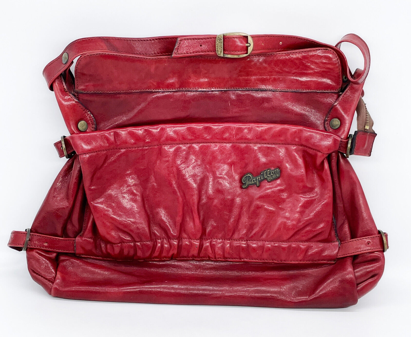 Vintage Papillon Paris Hobo Bag Purse Style Red Leather