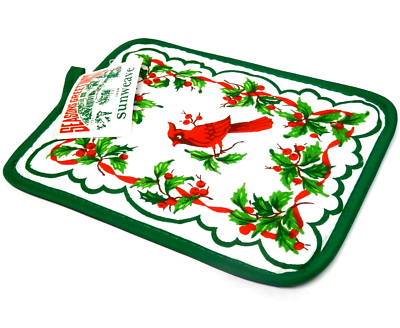 Vintage Sunweave Hotpad Cardinal Bird Holly Berries Quilted 9