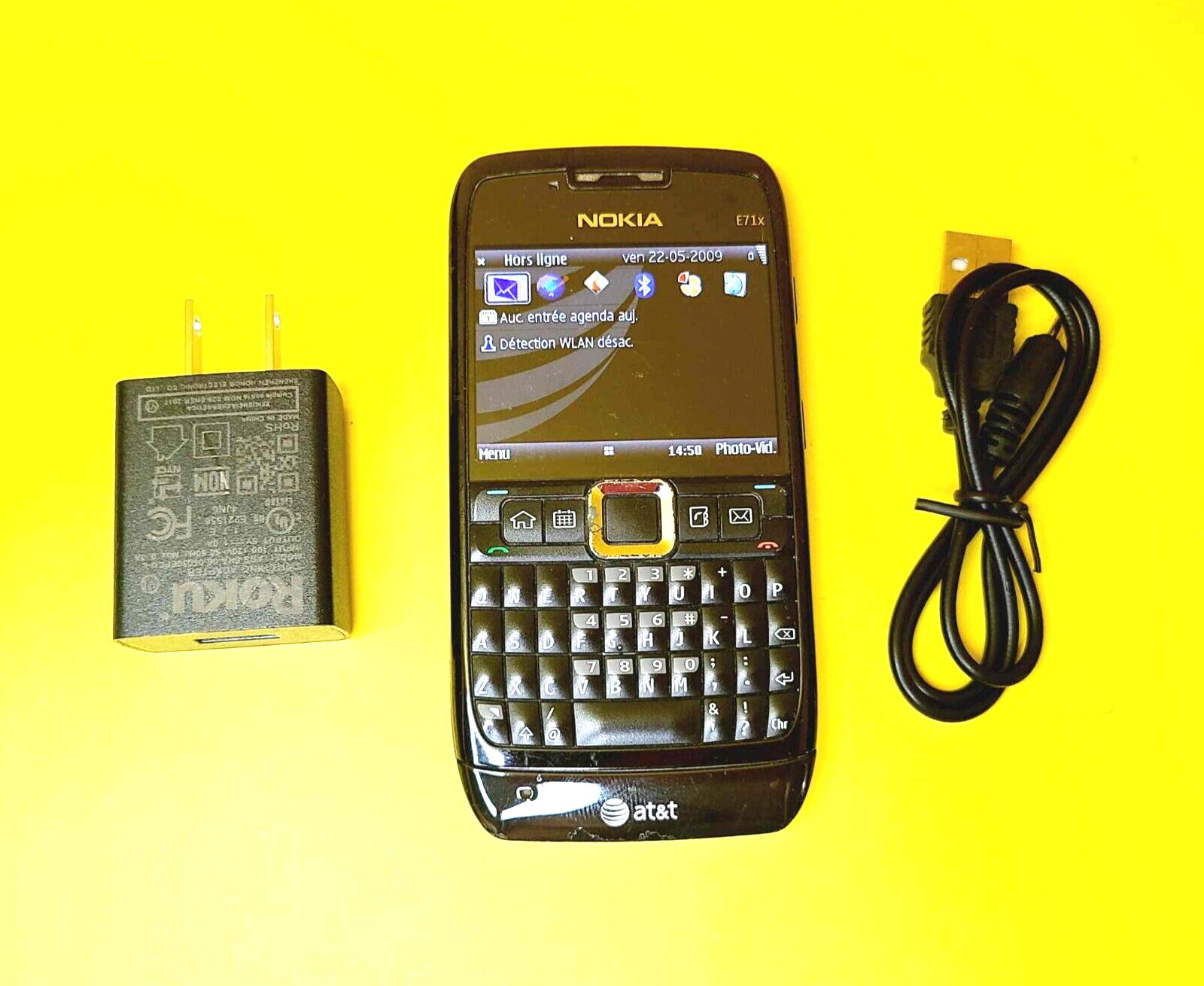 BLACK NOKIA E71X (RM-462) AT&T QWERTY CELL PHONE 2.36