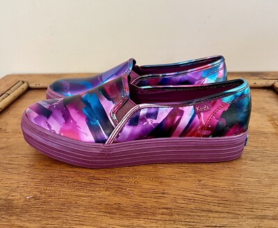 NEW Keds Women's Triple Decker Leather Shimmer Pink Multi Slip On Sneaker Size 8