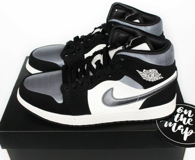 Nike Air Jordan 1 Retro Mid SE Satin Black Smoke Grey Toe UK 5 6 7 8 9 US New | eBay