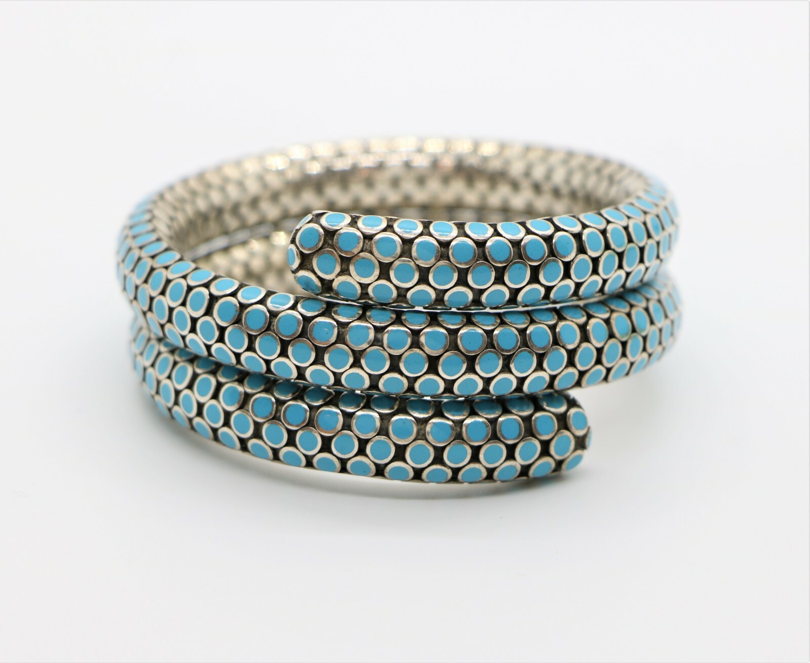 John Hardy Blue Enamel Silver Dot Double Row Coil Bracelet John Hardy Blue Enamel Silver Dot Double Row Coil Bracelet