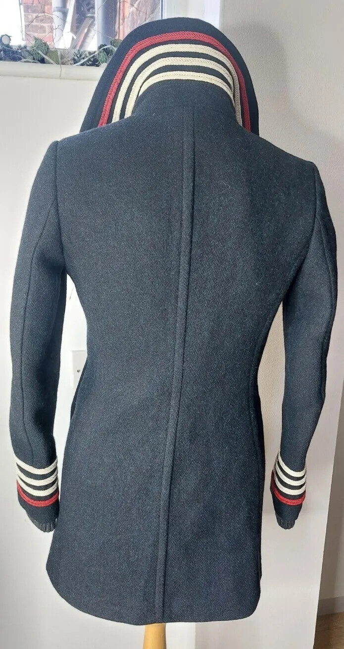 Pre-owned 100% Superdry Military Braid Peacoat Wool Size 10 Navy In Gray