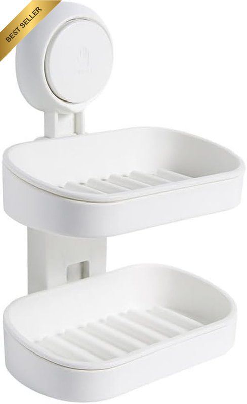 Soap Dish Soap Holder for Shower Double Layer Suction Cup Wall Mounted No-Drilli