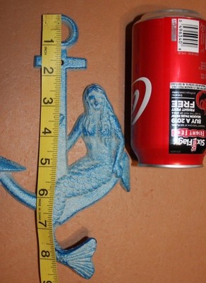 (10) Coastal Living Mermaid Wall Hooks, Aqua Cast Iron,Bulk Set of 10 pcs, N-15