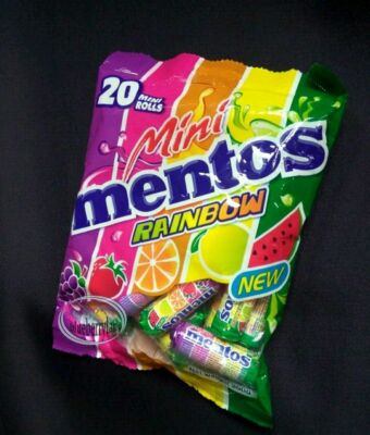 Mentos Rainbow Chewy Fruit Flavoured Mini Rolls Packet 200g Candy sweets kids 