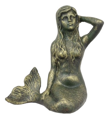 6.75''L Nautical Siren Expecting Mermaid Cast Iron Rustic Patina Finish Statue