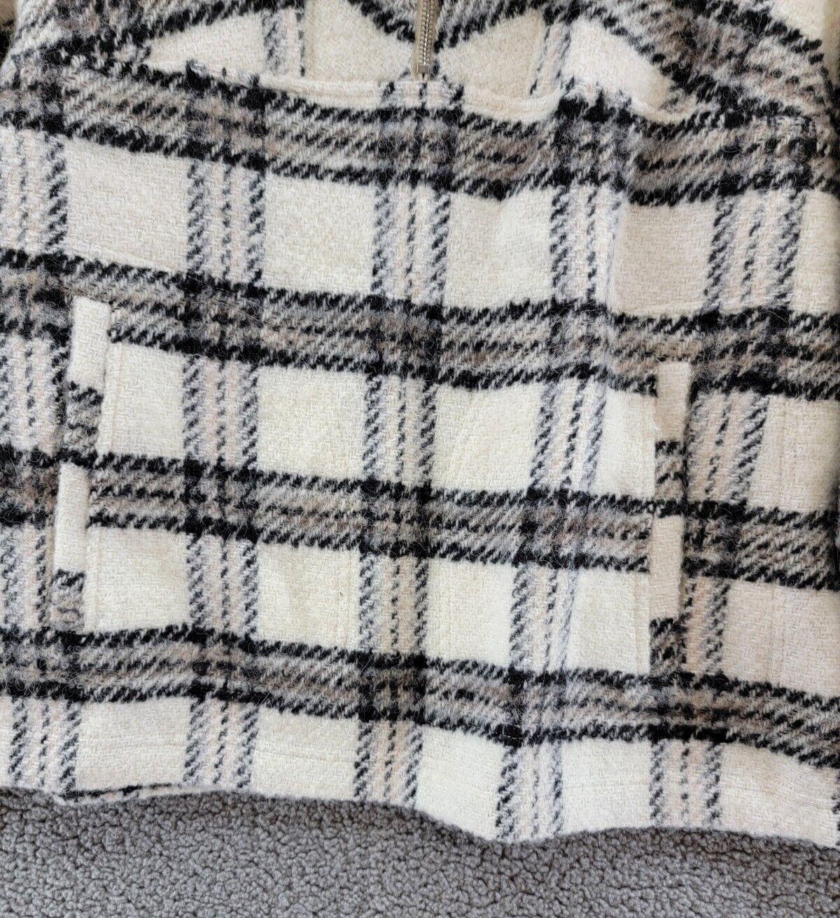 Pre-owned Iro Bika Partial Zip Wool Blend Sweater Women's 38 Ecru Multi Plaid Long Sleeve In White