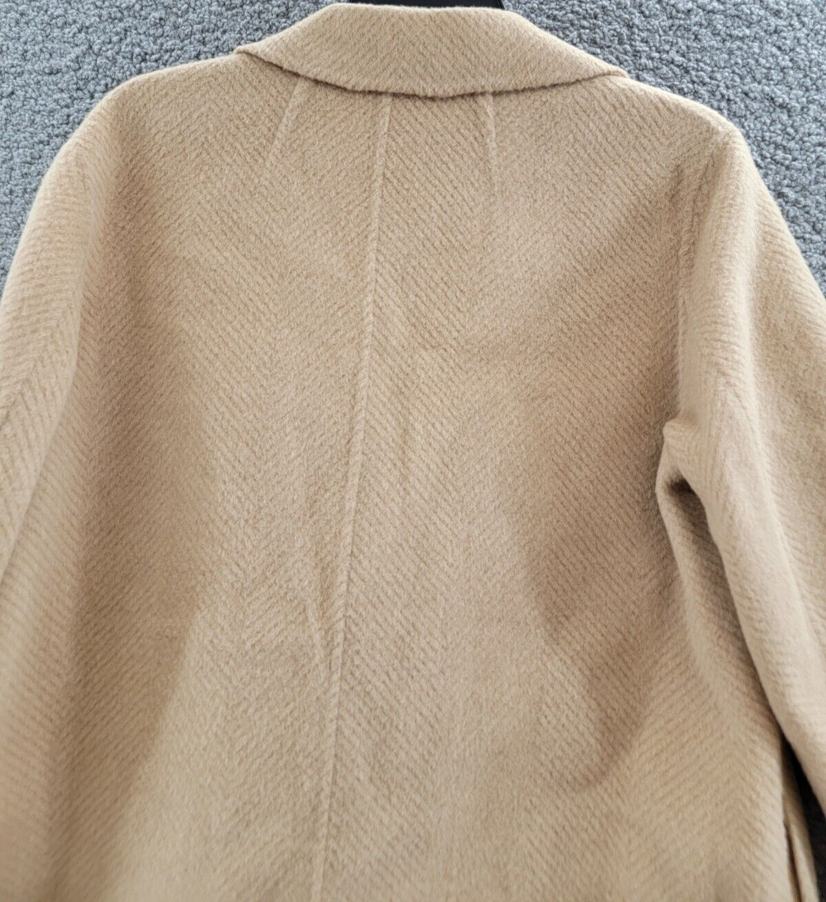 Pre-owned Theory Clairene Chevron Wool Coat Women's L Palomino Open Front Long Sleeve