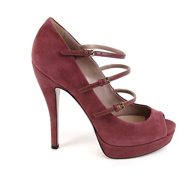 Pre-owned Gucci $795 Authentic  Suede High Heel Platform Pump, 309983 6414 In Tibet Red