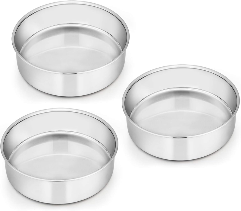 6 Inch Cake Pan Set of 3, Stainless Steel Round Smash Cake Baking Pans, Non-Tox