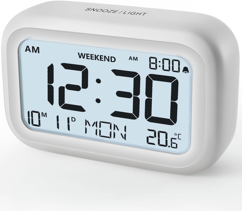 Digital Alarm Clock Bedside - Battery Powered Clock with LCD Display Volume Adju