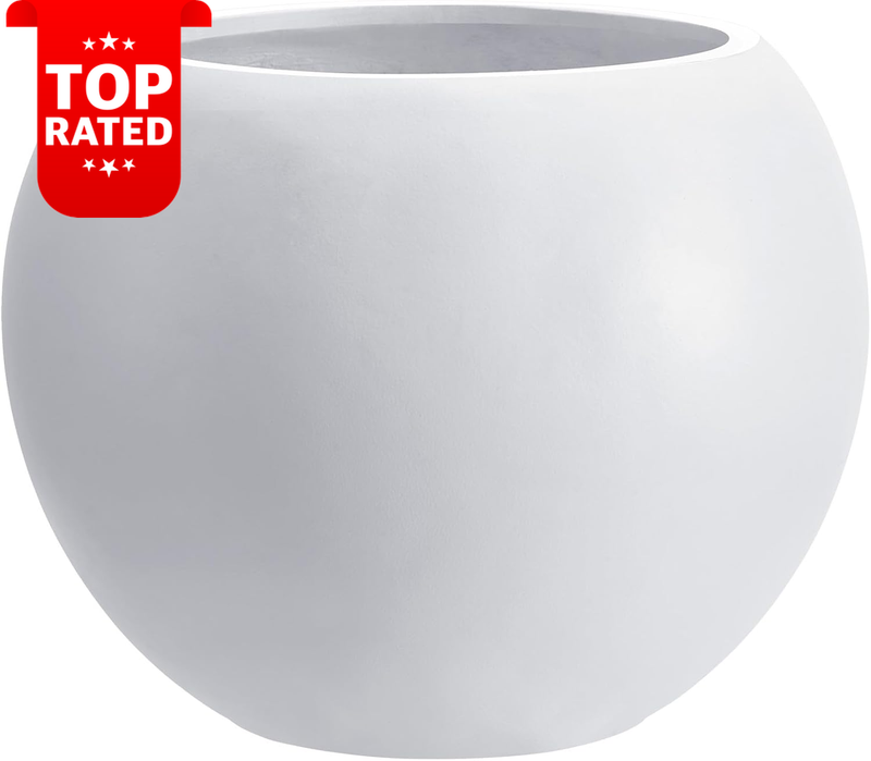 34H x 43Cm White Round Fiberstone Tall Planter Drainage Hole Indoor Outdoor Use