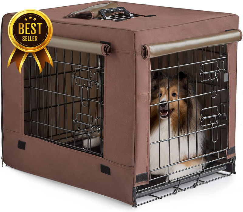 36"-x-23"-x-25" Brown Collapsible Metal 2-Door Medium Dog Crate