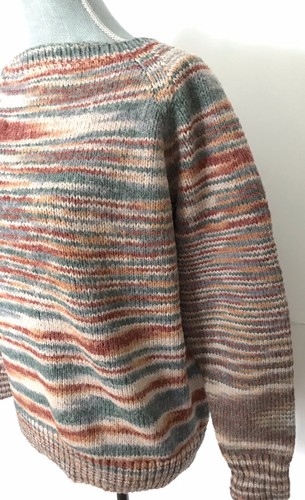 VTG 70's Wool Chunky Space Dye Striped Hippie Boho Crew Neck Nordic Sweater M/L