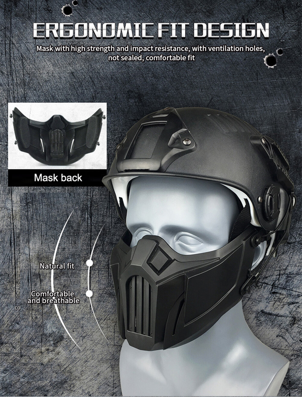 Airsoft Mask Tactical Paintball Half Face Warrior Protective Mouth Mask ...